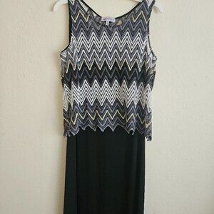 Black sleeveless maxi dress Party Cruise Chevron Stripes Knit crochet overlay XL